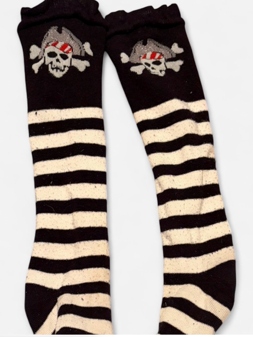 K. Bell Black & Cream Striped Pirate Skull Knee-High Socks
